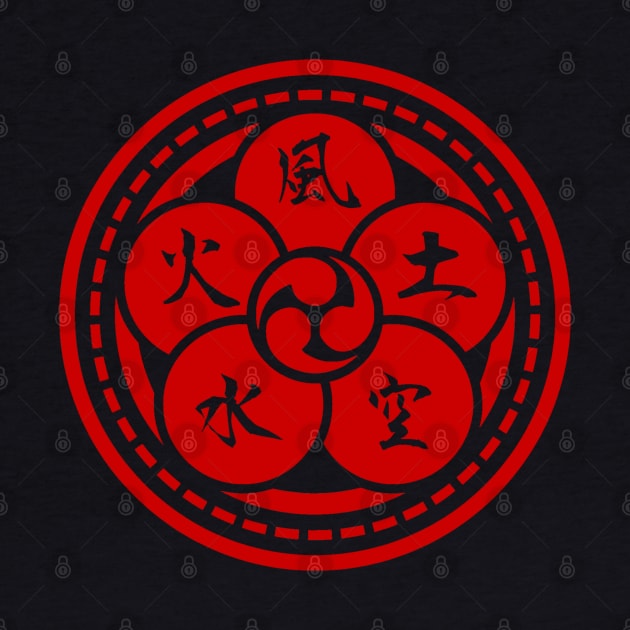 The Book of Five Rings (Crest) Miyamoto Musashi T-Shirt [ Red Edition ] by Rules of the mind